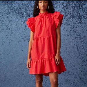 Marie Oliver Vibrant Red Dress with Ruffle Sleeves